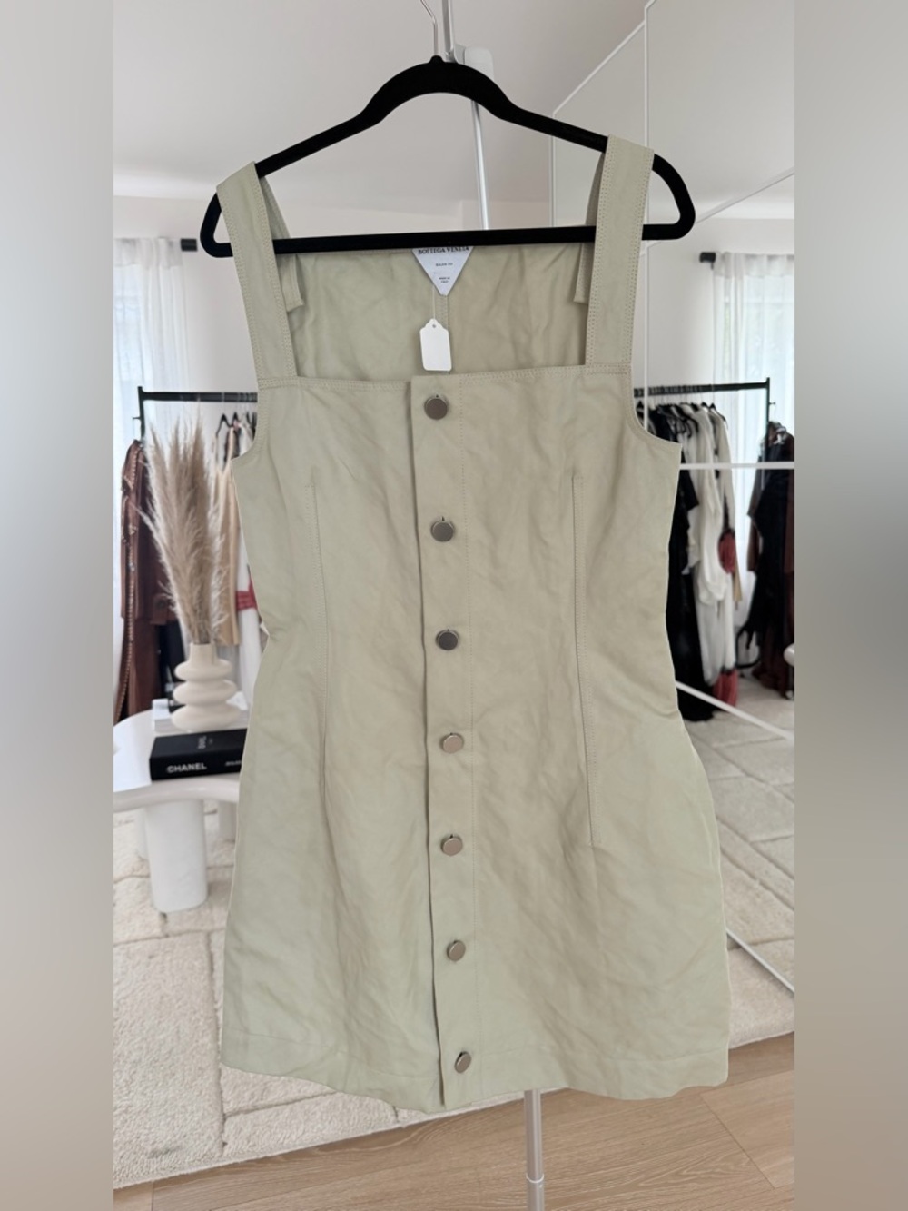 Bottega Veneta Light Green Button-Front Mini Dress